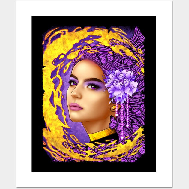 Woman with purple flower Wall Art by LillyRise
